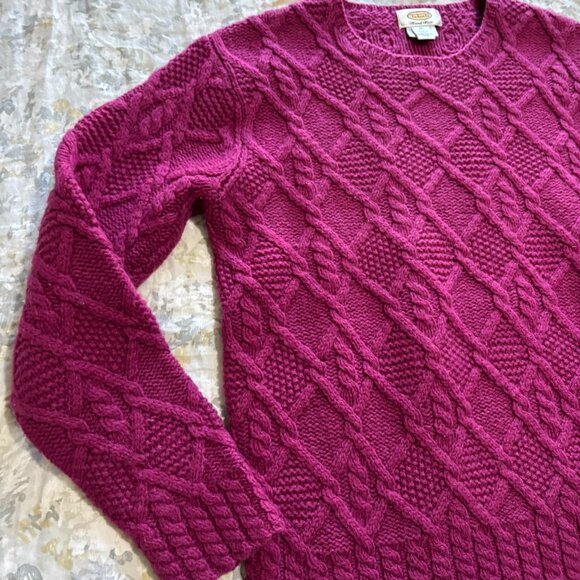Talbots Womens Pink Purple Raspberry Cable Hand Knit 100% Wool Sweater Medium - Picture 3 of 5
